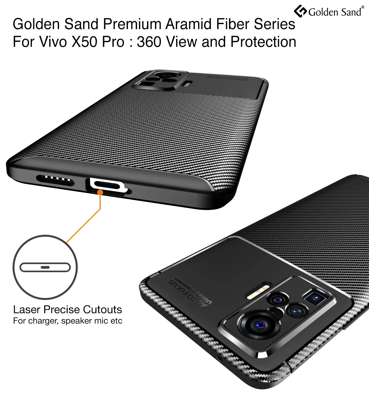 Aramid Fibre Series Shockproof Armor Back Cover for Vivo X50 Pro, 6.56 inch, Black
