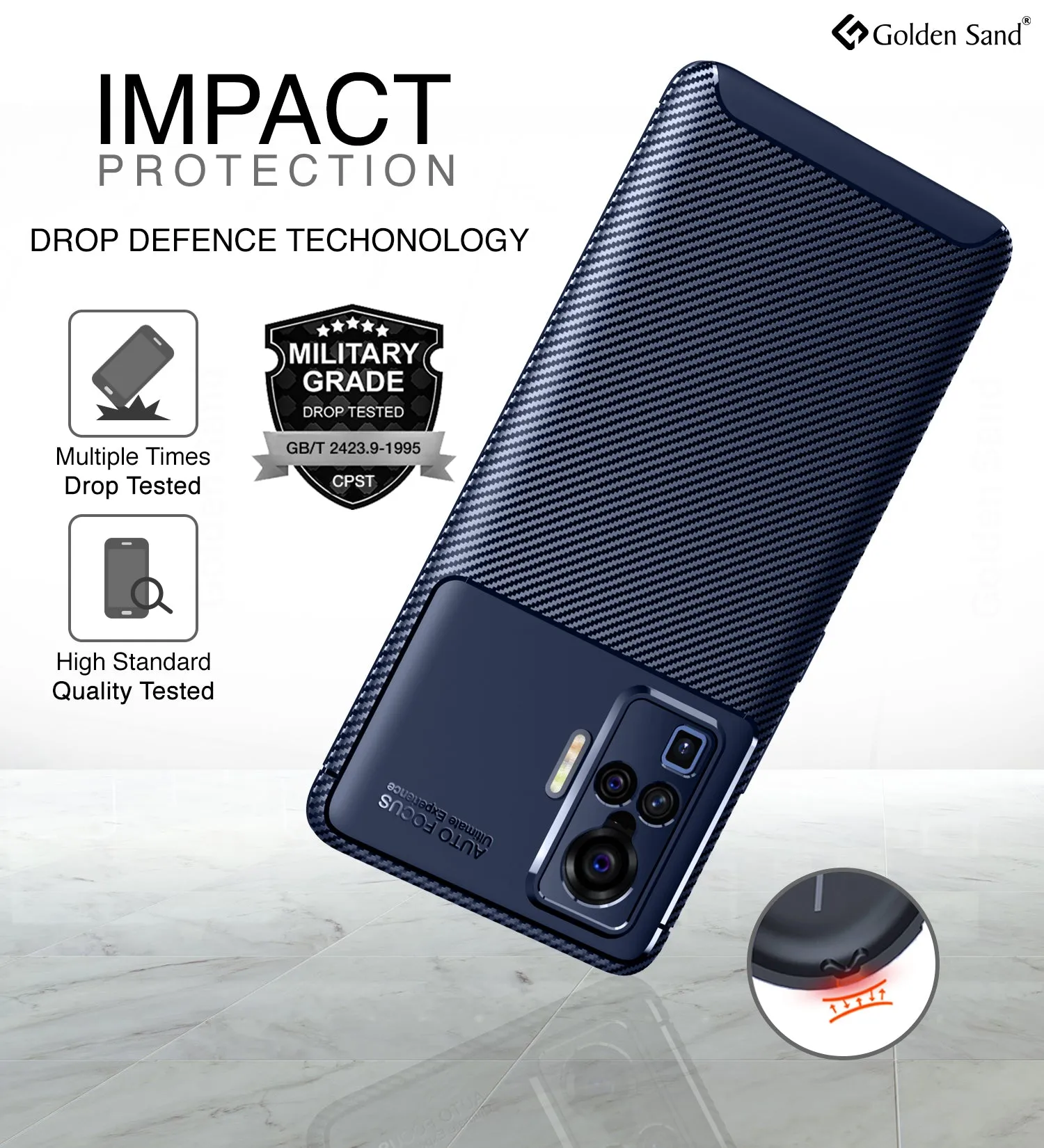 Aramid Fibre Series Shockproof Armor Back Cover for Vivo X50 Pro, 6.56 inch, Blue