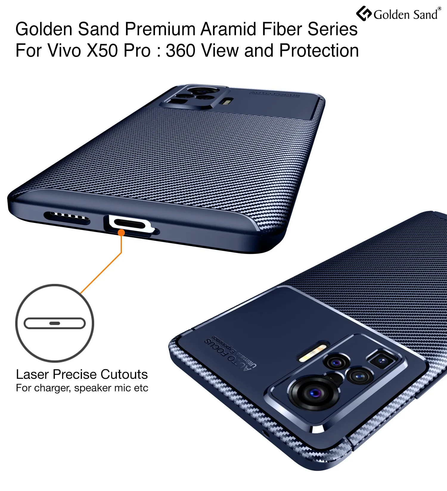 Aramid Fibre Series Shockproof Armor Back Cover for Vivo X50 Pro, 6.56 inch, Blue