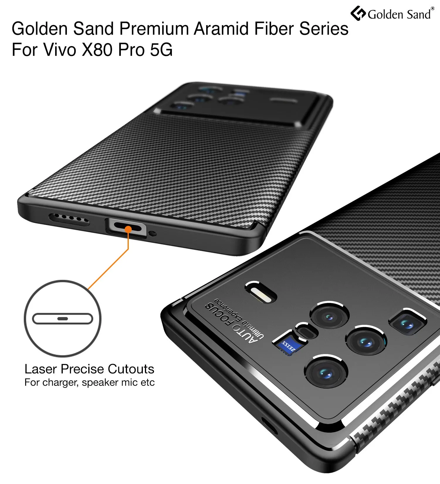 Aramid Fibre Series Shockproof Armor Back Cover for Vivo X80 Pro, 6.78 inch, Black