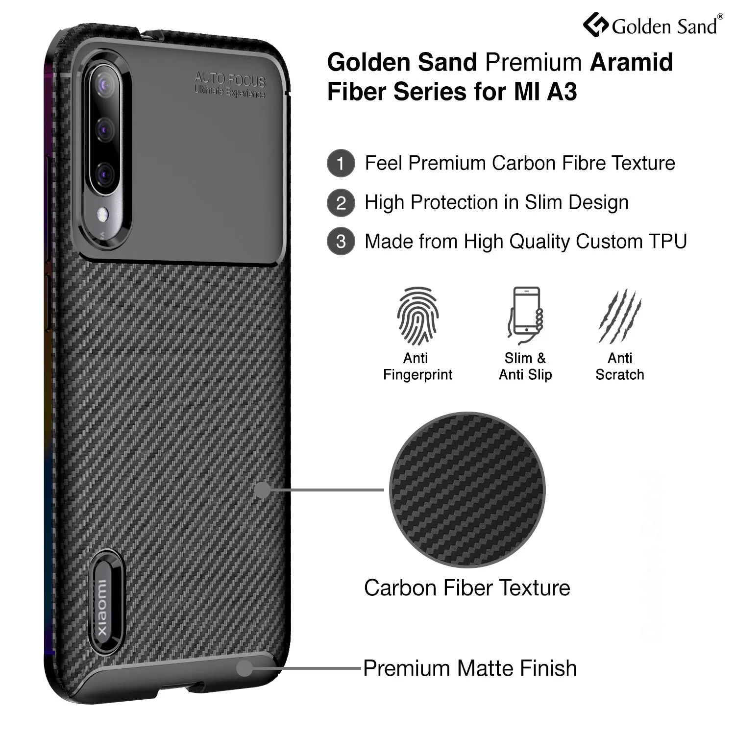 Aramid Fibre Series Shockproof Armor Back Cover for Xiaomi Mi A3 6.1 inch, Black