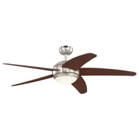 Bendan LED 52-Inch Five-Blade Indoor Ceiling Fan, Brushed Nickel Finish with Hammered Accents and Dimmable LED Light Kit
