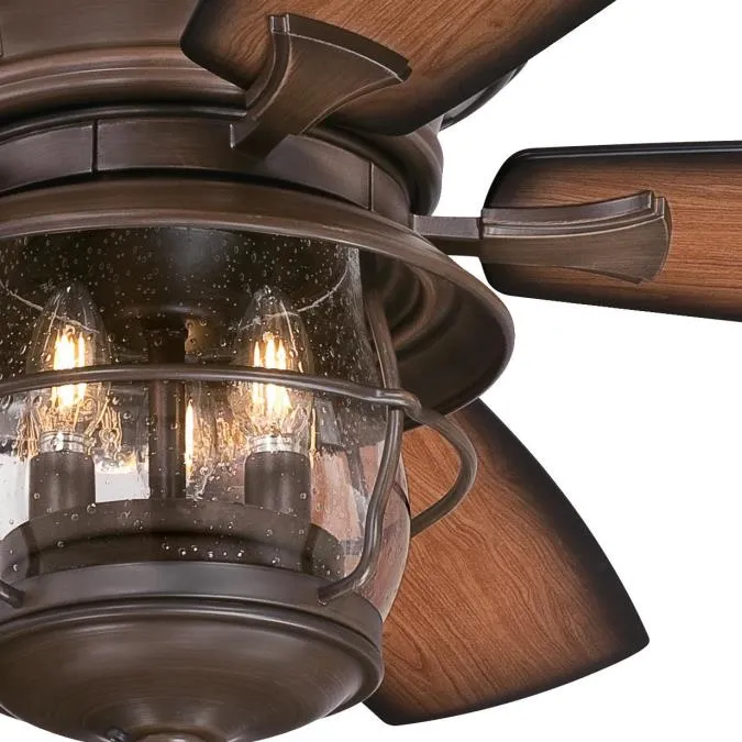 Brentford 52-Inch Five-Blade Indoor/Outdoor Ceiling Fan, Aged Walnut Finish with Dimmable LED Light Fixture