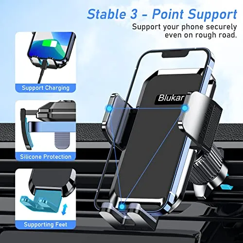Car Phone Holder Mount, Super Stable Air Vent Cell Phone Car Mount with 2024 Newest Metal Hook Clip, 360° Rotation,One Button Release for iPhone, Samsung, Google, and All Other Smartphones