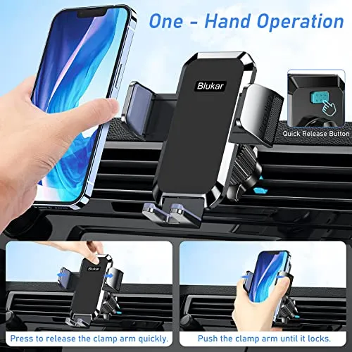 Car Phone Holder Mount, Super Stable Air Vent Cell Phone Car Mount with 2024 Newest Metal Hook Clip, 360° Rotation,One Button Release for iPhone, Samsung, Google, and All Other Smartphones