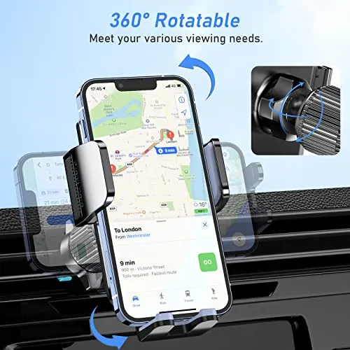 Car Phone Holder Mount, Super Stable Air Vent Cell Phone Car Mount with 2024 Newest Metal Hook Clip, 360° Rotation,One Button Release for iPhone, Samsung, Google, and All Other Smartphones