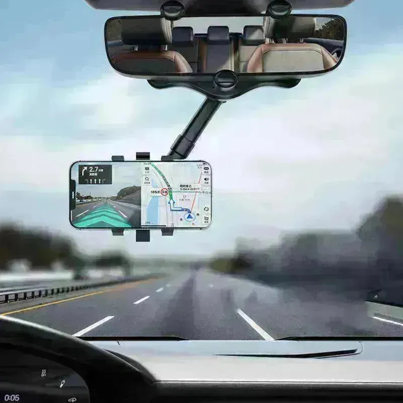 Car Rearview Mirror Phone Holder: Rotatable, Retractable, 360°, All Phones & Cars
