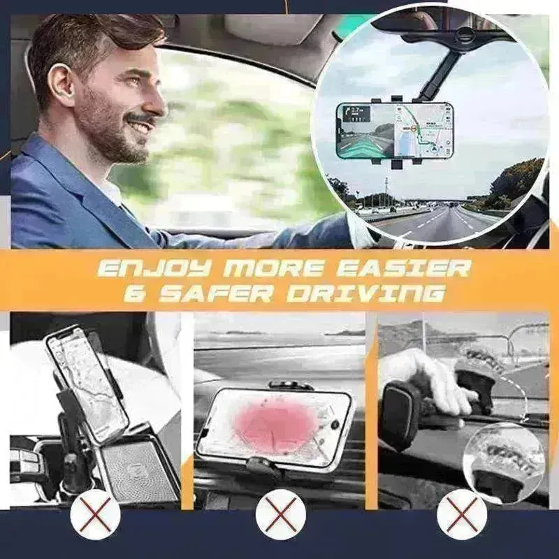 Car Rearview Mirror Phone Holder: Rotatable, Retractable, 360°, All Phones & Cars