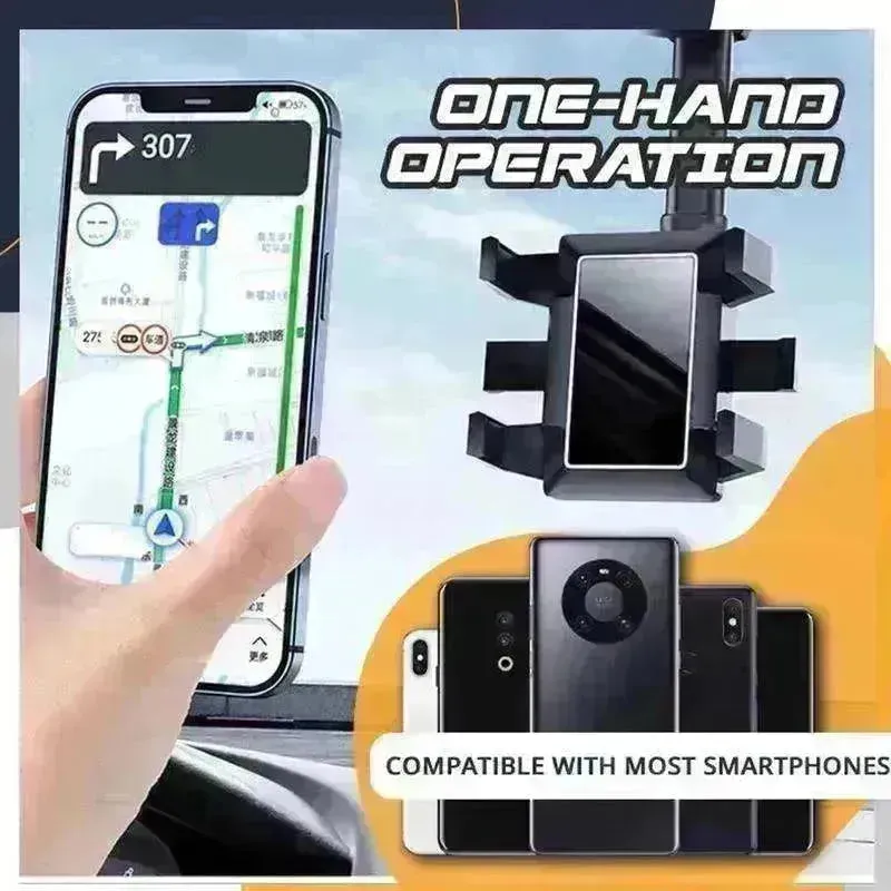 Car Rearview Mirror Phone Holder: Rotatable, Retractable, 360°, All Phones & Cars