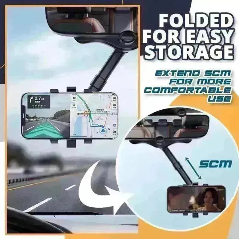 Car Rearview Mirror Phone Holder: Rotatable, Retractable, 360°, All Phones & Cars