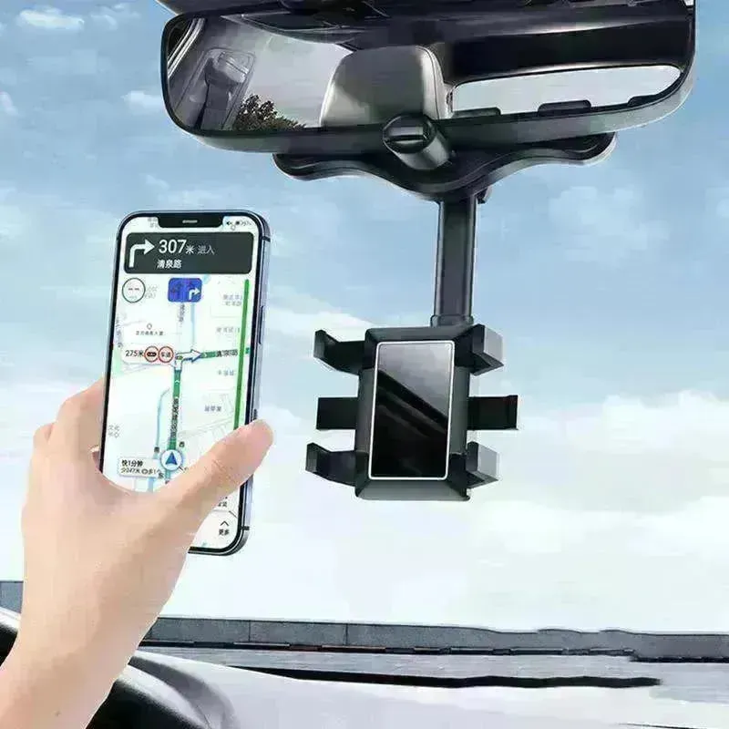 Car Rearview Mirror Phone Holder: Rotatable, Retractable, 360°, All Phones & Cars