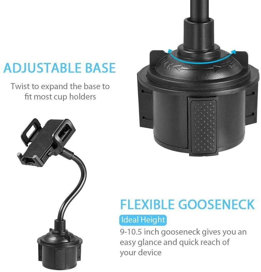 Cell Phone Holder for Car, Universal Adjustable Gooseneck Cup Holder Cradle Car Mount for iPhone Xs/Xs Max/Xr/8/7 Plus/iPod Touch (Black)