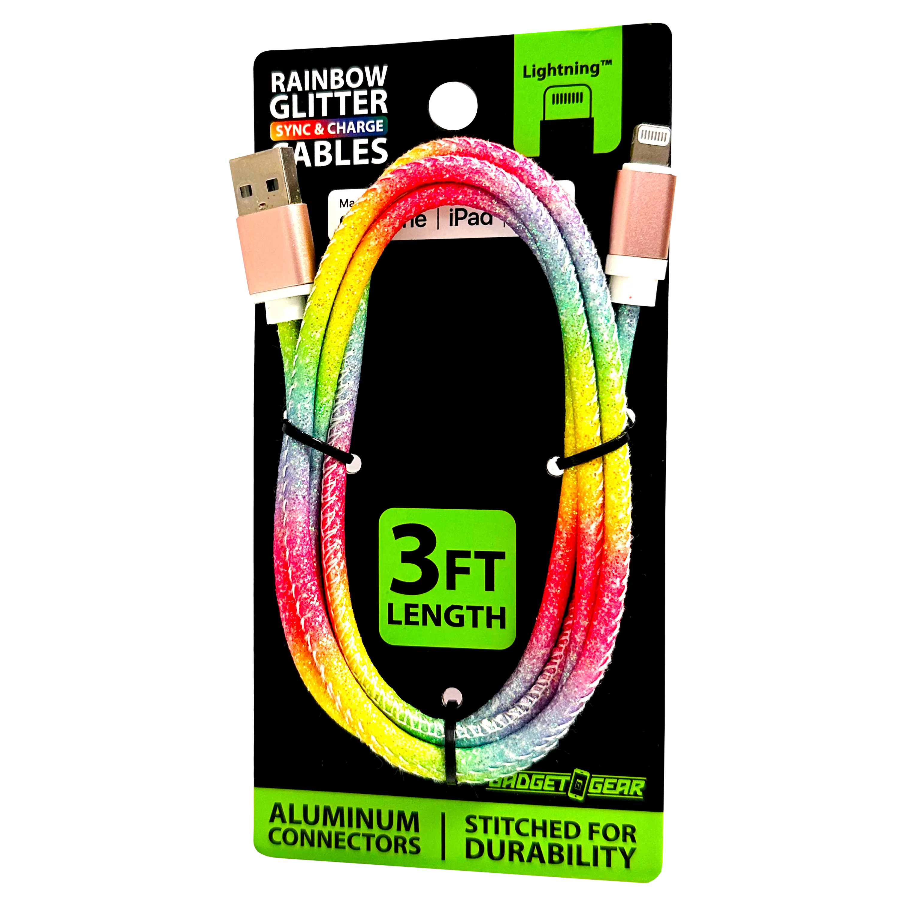 Optimized Title: Colorful 3FT Rainbow Charging Cable Assortment - 12 Pieces in Retail-Ready Display