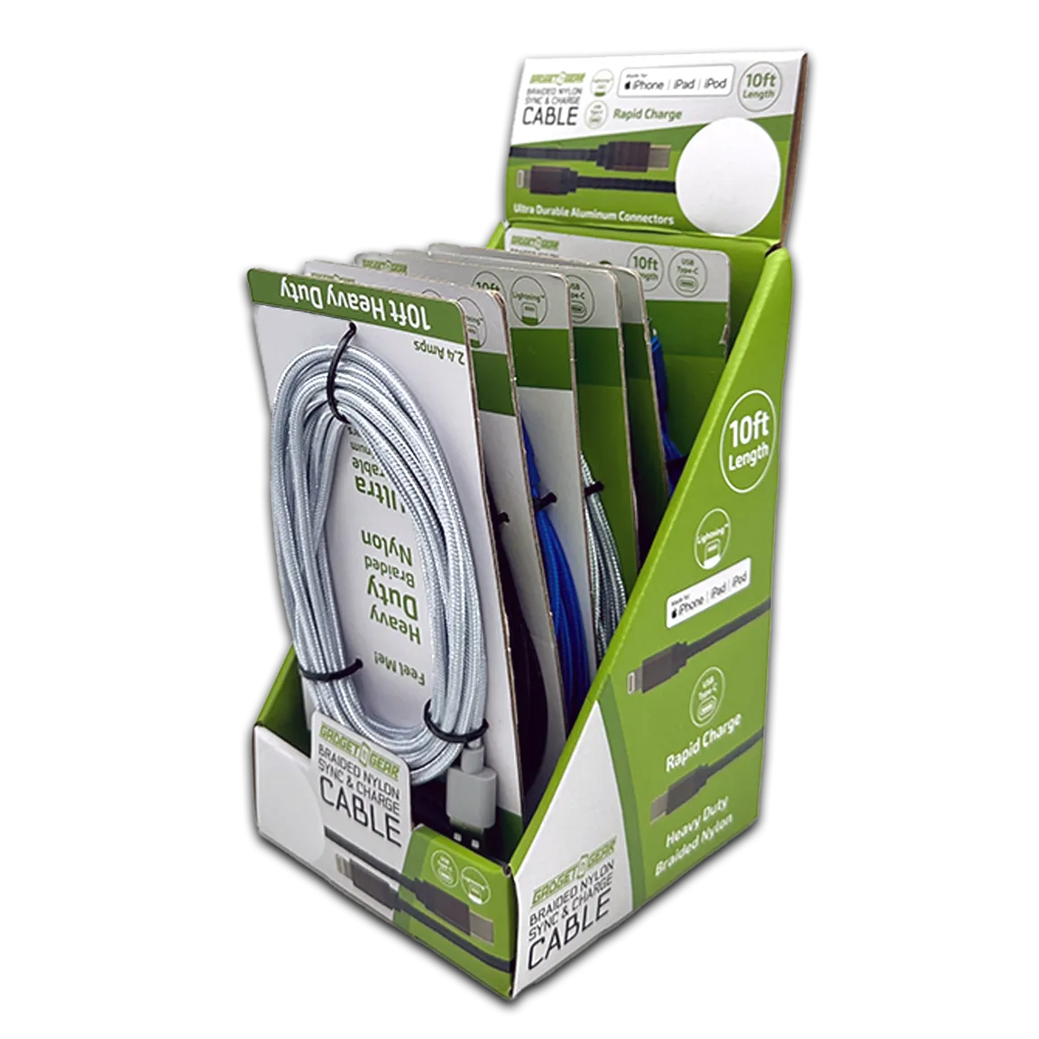 Charging Cable USB to Lightning 10FT 2.4 Amp - 6 Pieces Per Retail Ready Display 23827
