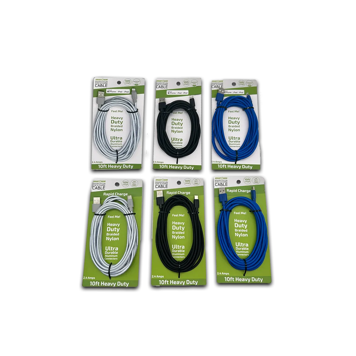 Charging Cable USB to Lightning 10FT 2.4 Amp - 6 Pieces Per Retail Ready Display 23827