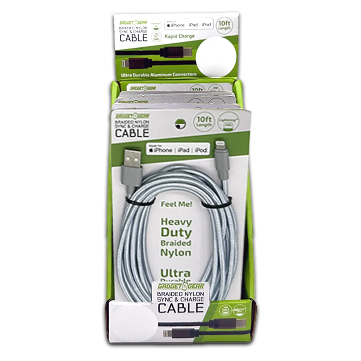 Charging Cable USB to Lightning 10FT 2.4 Amp - 6 Pieces Per Retail Ready Display 23827