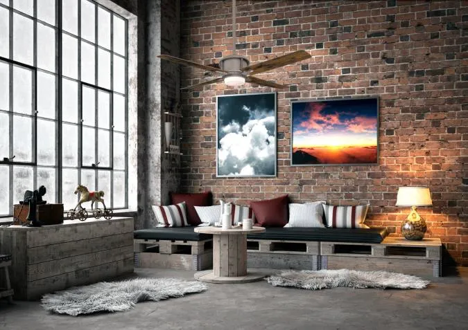 Cliff 56-Inch Reversible Four-Blade Indoor Ceiling Fan, Industrial Steel Finish with Dimmable LED Light Kit, Remote Control Included