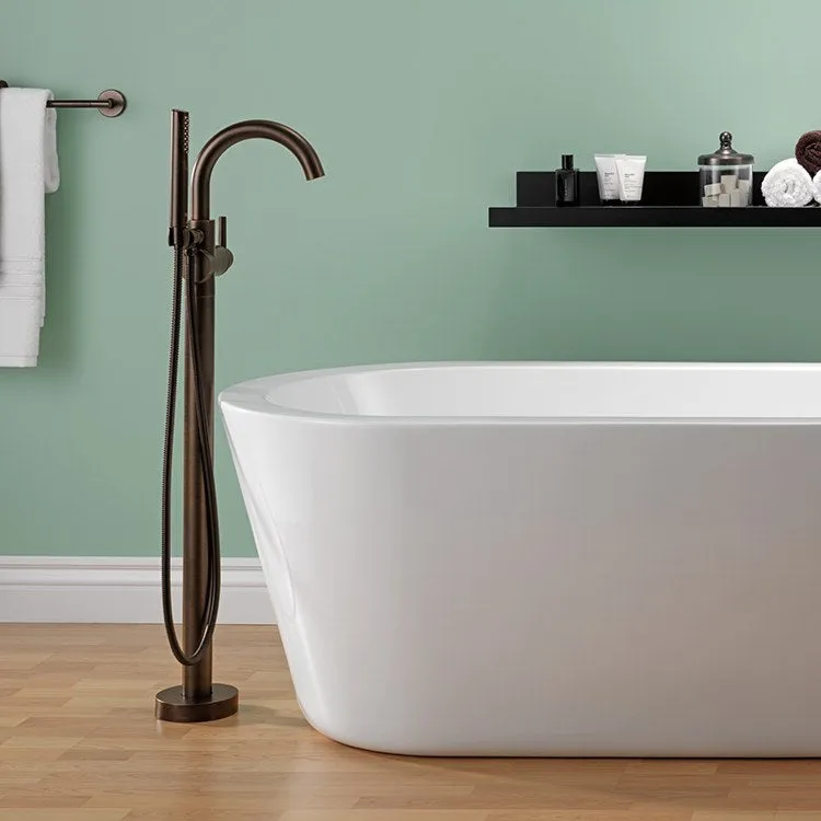 Contemporary Single Handle Floor Mount Tub Filler Trim with Handshower
