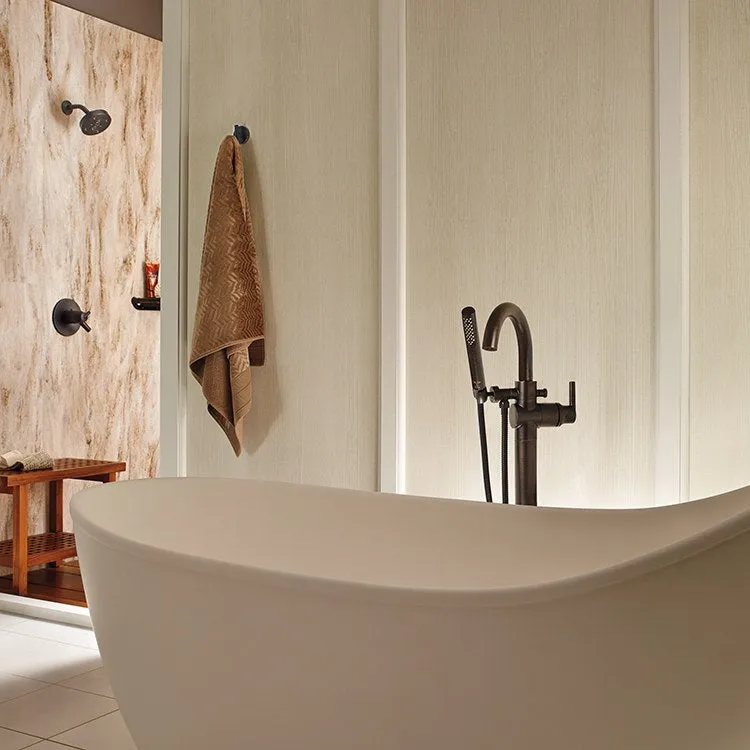 Contemporary Single Handle Floor Mount Tub Filler Trim with Handshower