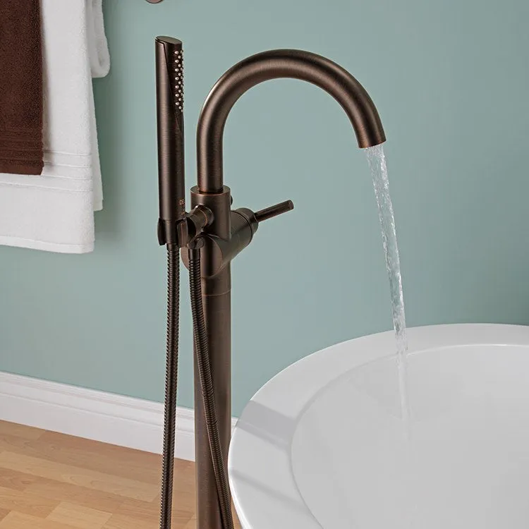 Contemporary Single Handle Floor Mount Tub Filler Trim with Handshower