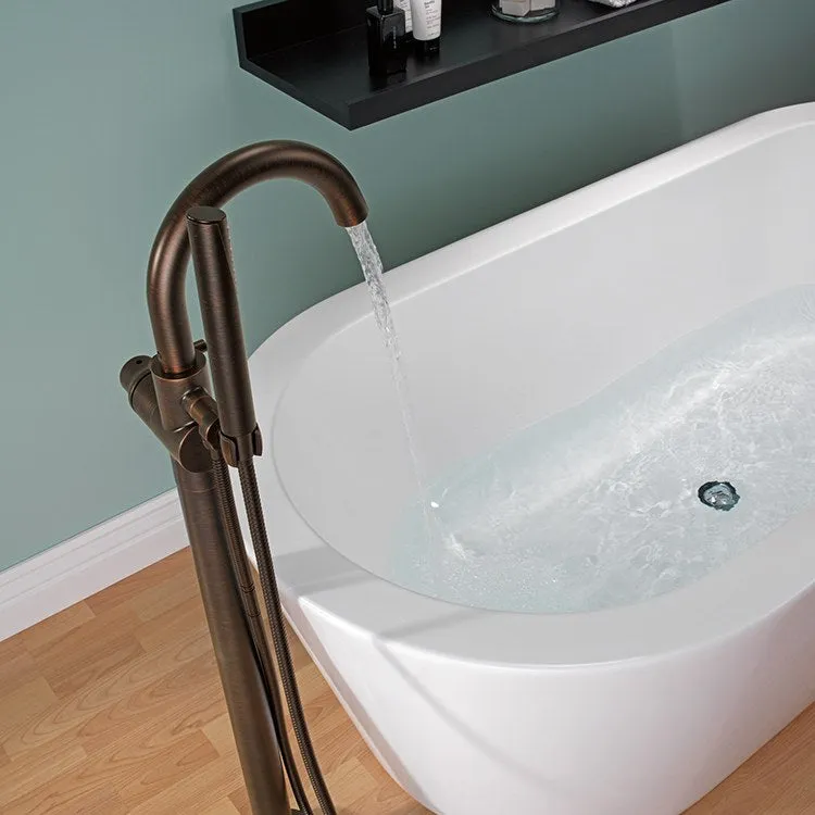 Contemporary Single Handle Floor Mount Tub Filler Trim with Handshower