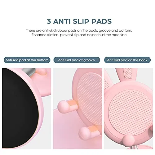 Cute Bunny Phone Stand, Angle Height Adjustable OATSBASF Cell Phone Stand for Desk, Thick Case Friendly Phone Holder Stand, Compatible with iPhone, Kindle, iPad, Switch, Tablets, All Phones (Pink)