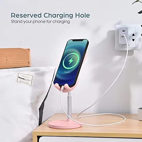 Cute Bunny Phone Stand, Angle Height Adjustable OATSBASF Cell Phone Stand for Desk, Thick Case Friendly Phone Holder Stand, Compatible with iPhone, Kindle, iPad, Switch, Tablets, All Phones (Pink)