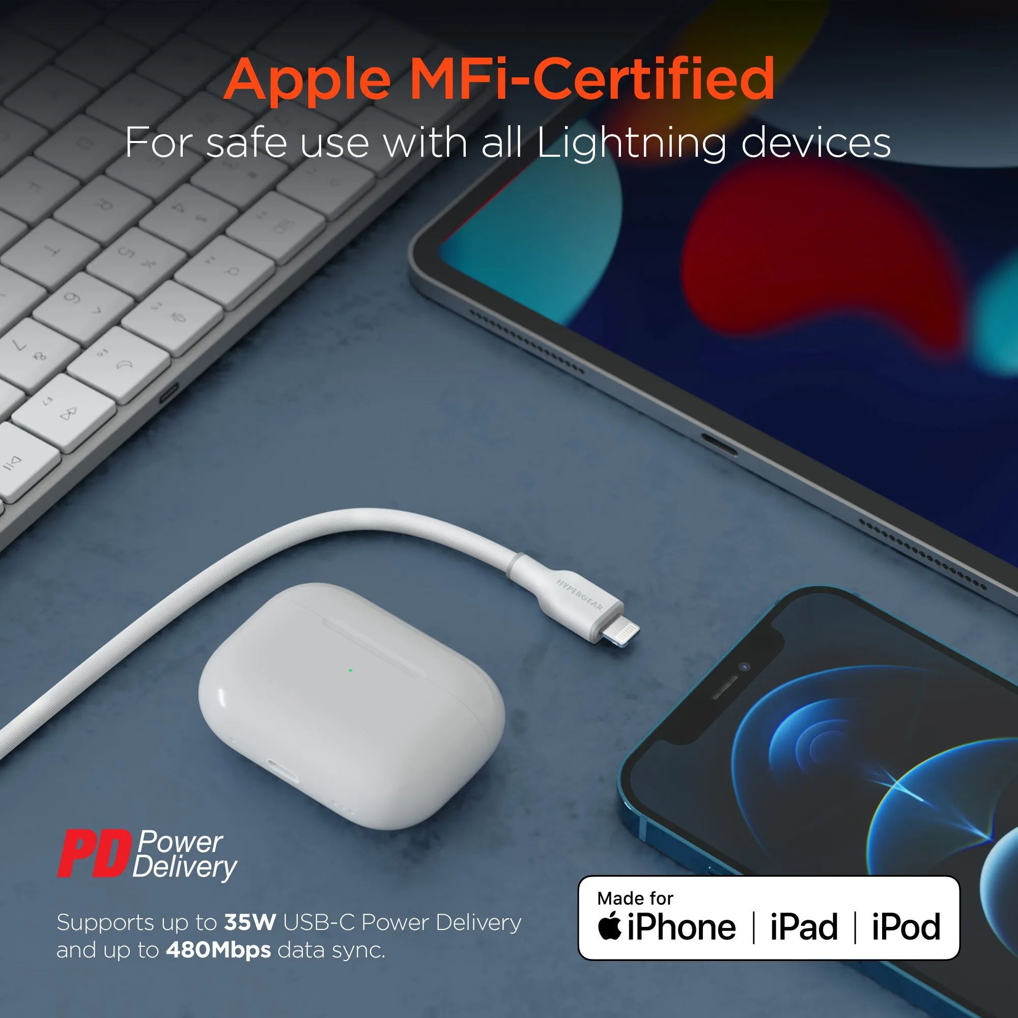Flexi Pro USB-C to Lightning Soft-Touch Silicone Fast Charge Cable | 6ft | White