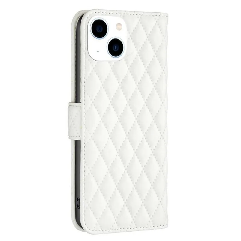 For iPhone 15 Diamond Lattice Wallet Flip Leather Phone Case(White)