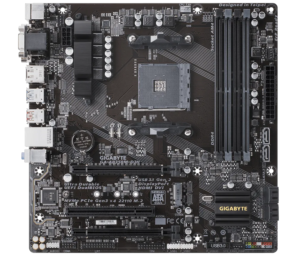 Gigabyte Technology GA-AB350m-D3H Desktop computer motherboard,AMD,AM4 socket,ddr4,M-ATX,b350