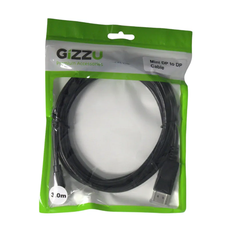 Gizzu Mini Dp To Dp 4K 30Hz|4K 60Hz 3M (Thunderbolt 2 Compatible) Cable - Black