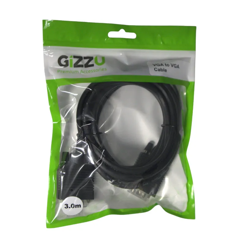 Gizzu Vga To Vga 3M Cable Black Polybag