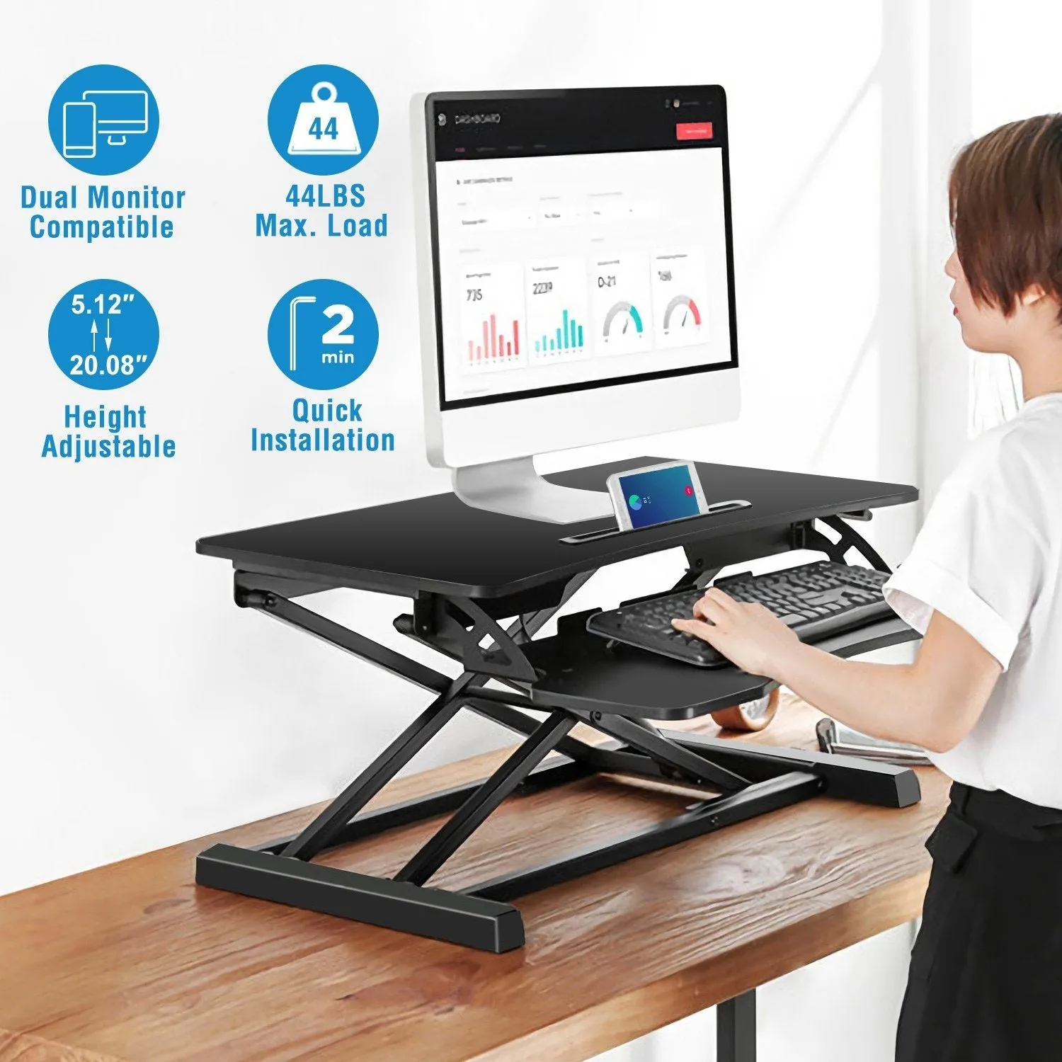 Height Adjustable Standing Desk Converter Workstation