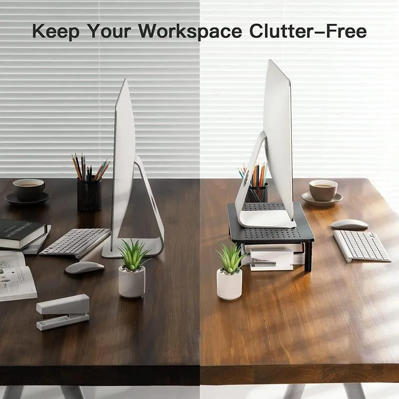 HUANUO Monitor Stand Riser 3 Height Adjustable, Monitor Riser with Airflow Vents, Laptop Stand for Desk, Desk Organizer