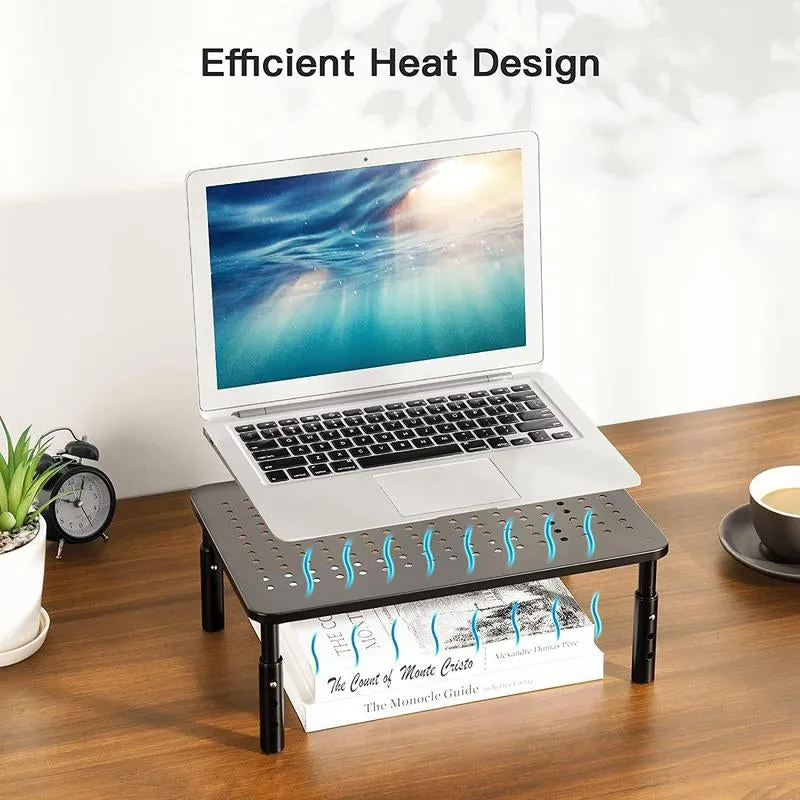 HUANUO Monitor Stand Riser 3 Height Adjustable, Monitor Riser with Airflow Vents, Laptop Stand for Desk, Desk Organizer