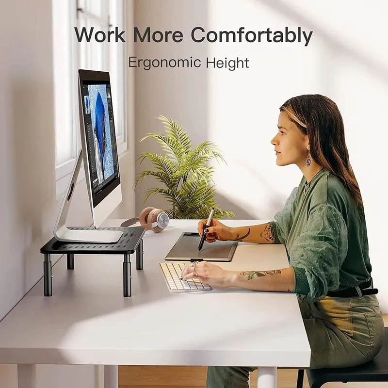 HUANUO Monitor Stand Riser 3 Height Adjustable, Monitor Riser with Airflow Vents, Laptop Stand for Desk, Desk Organizer