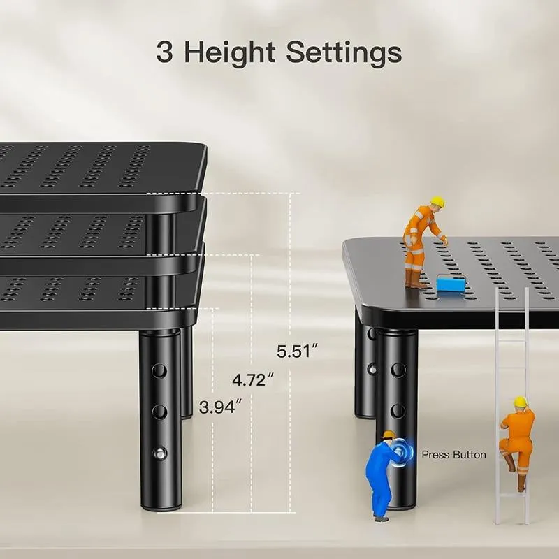 HUANUO Monitor Stand Riser 3 Height Adjustable, Monitor Riser with Airflow Vents, Laptop Stand for Desk, Desk Organizer