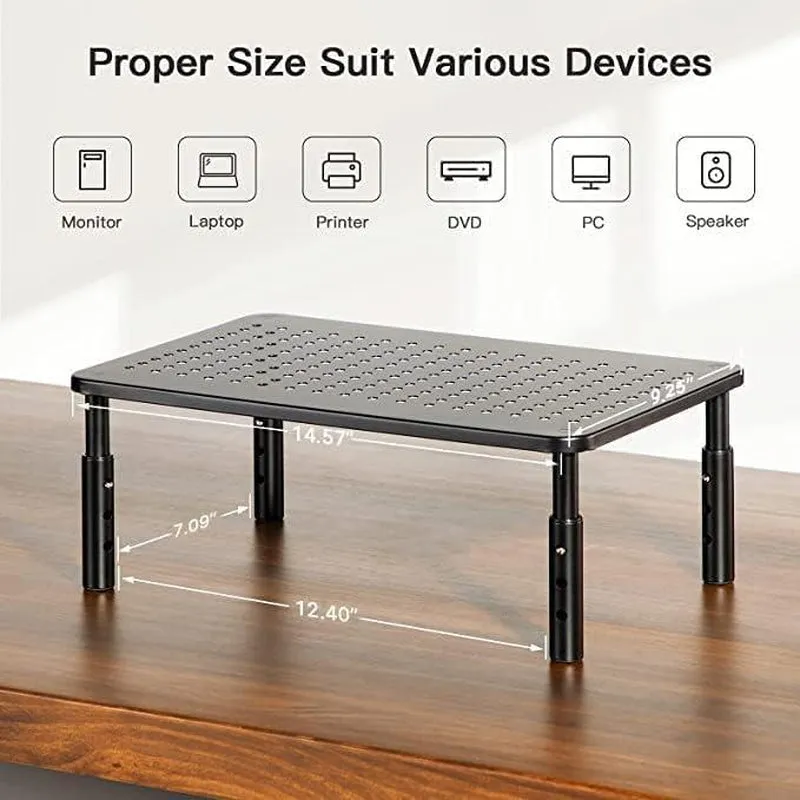 HUANUO Monitor Stand Riser 3 Height Adjustable, Monitor Riser with Airflow Vents, Laptop Stand for Desk, Desk Organizer