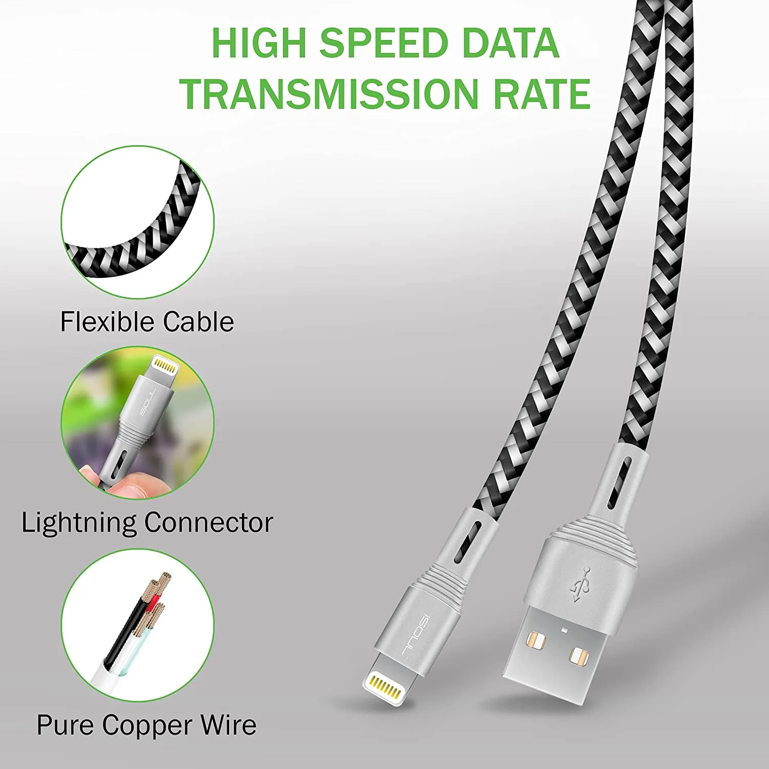iPhone Charging Cable, iSOUL 15cm Short Lightning Cable