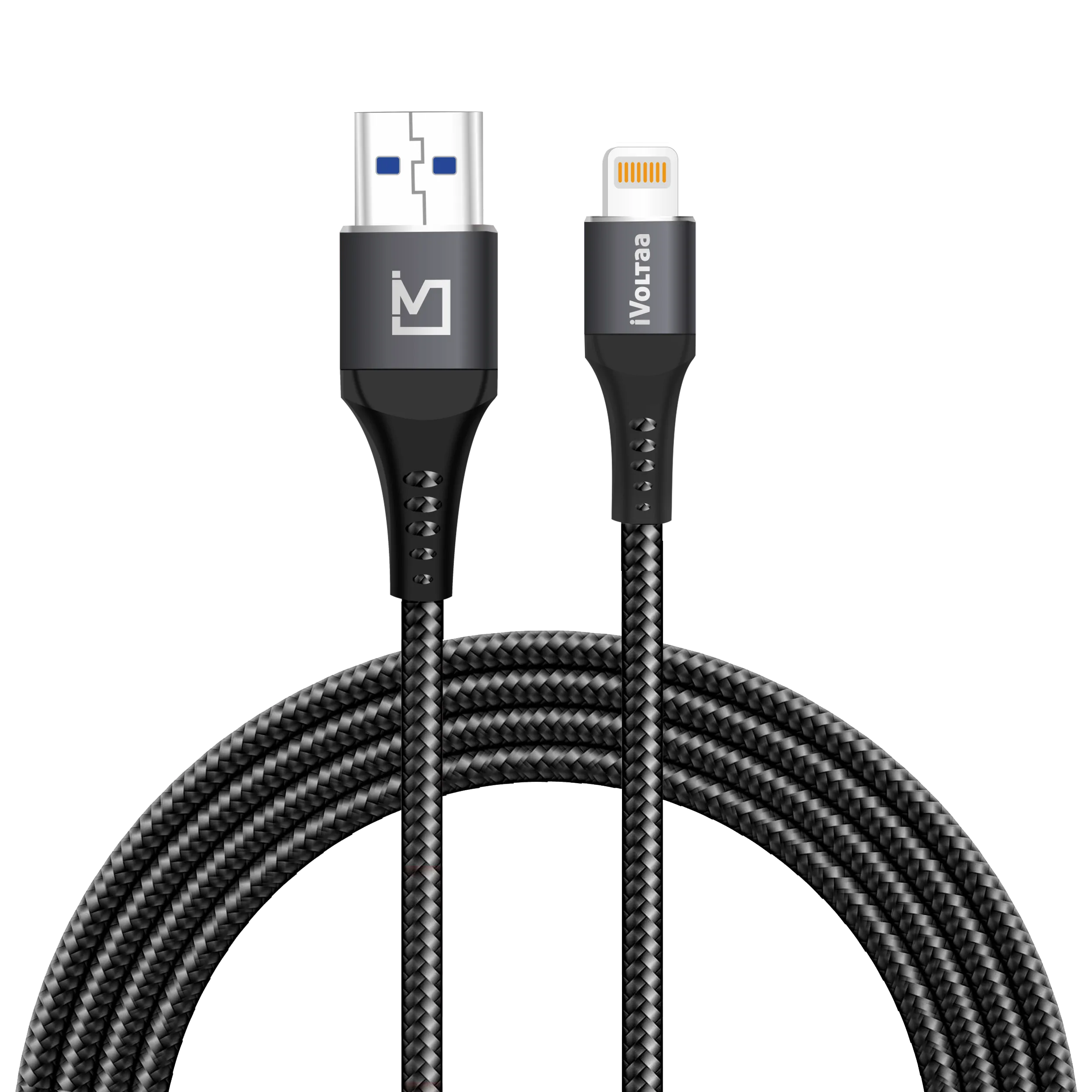 iVoltaa Braided & Metal 4A Sync & Fast Charge Lightning Cable (1.5 / 5.0 Ft. Long - Black)…