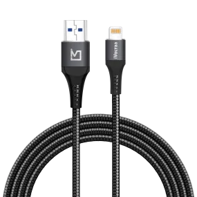 iVoltaa Braided & Metal 4A Sync & Fast Charge Lightning Cable (1.5 / 5.0 Ft. Long - Black)…