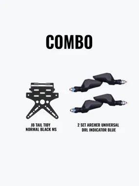 JB Tail Tidy Normal Black Mild Steel   2 Set Archer Universal DRL Indicator Blue