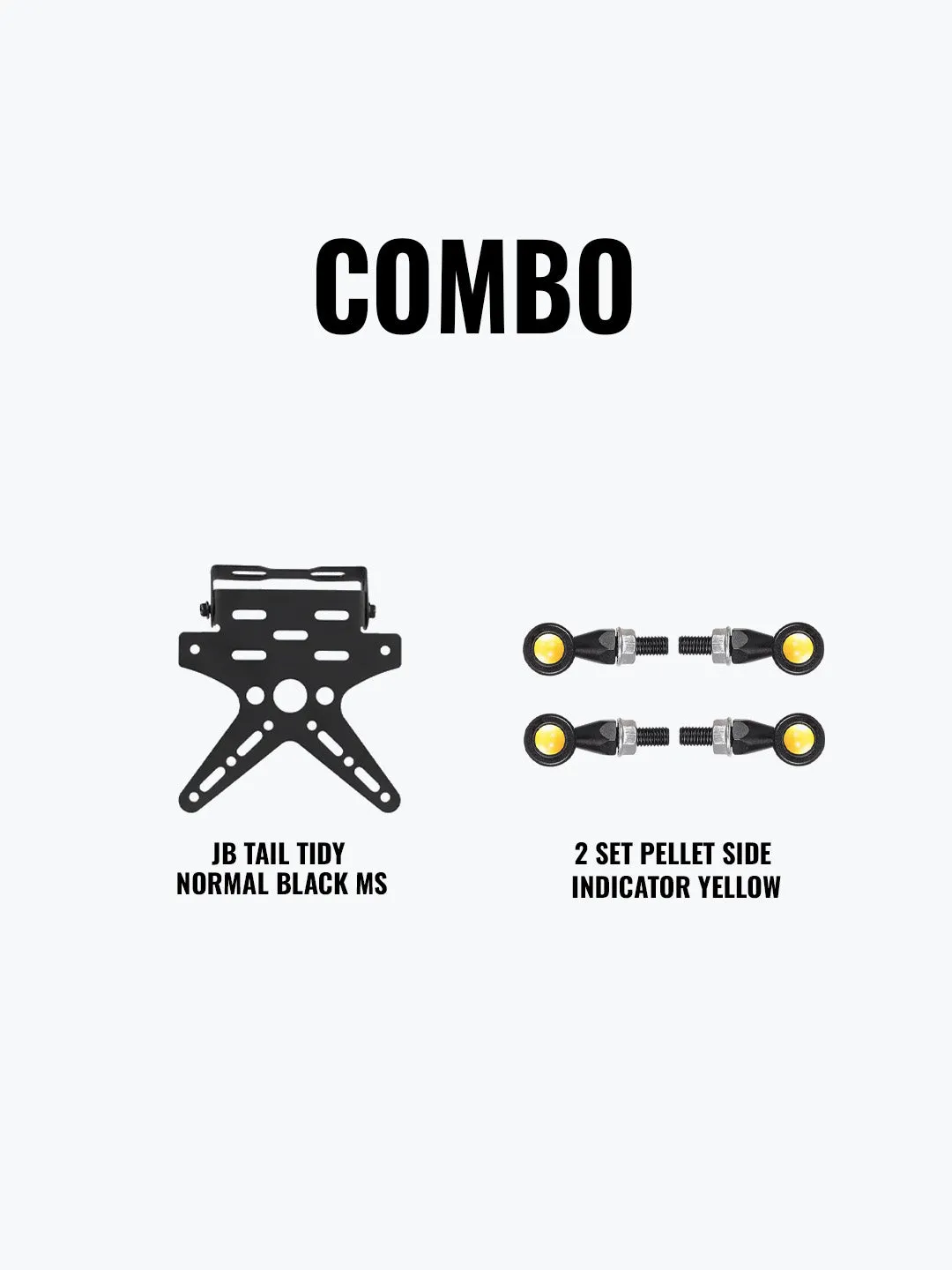 JB Tail Tidy Normal Black Mild Steel   2 Set Pellet Side Indicator Yellow