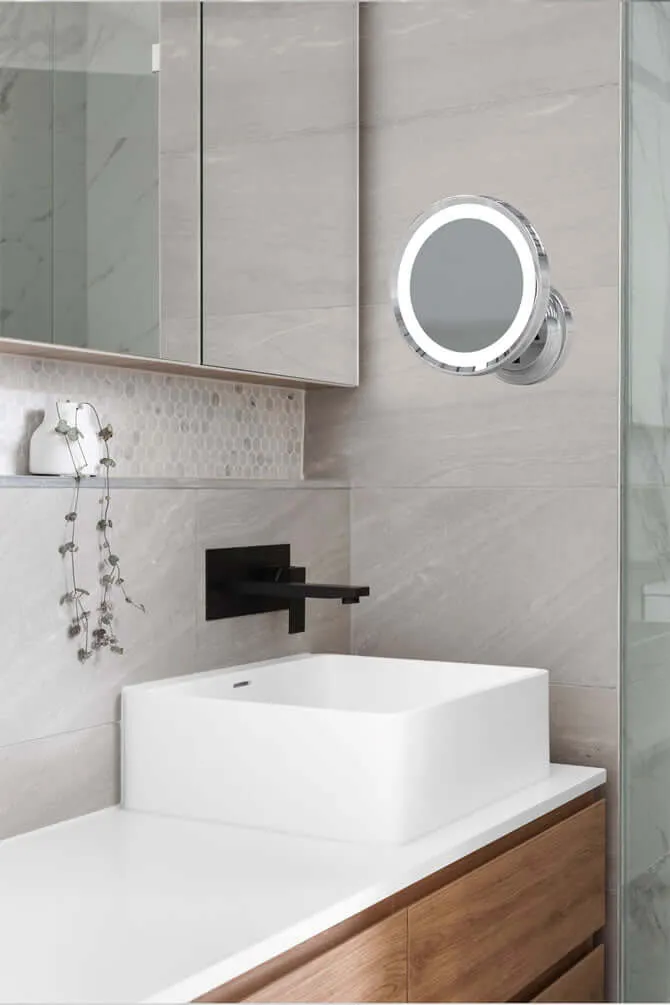 Kimball & Young Hardwired 1-Sided 2-Color LED 5x Make Up Mirror, Polished Chrome   4 Finishes