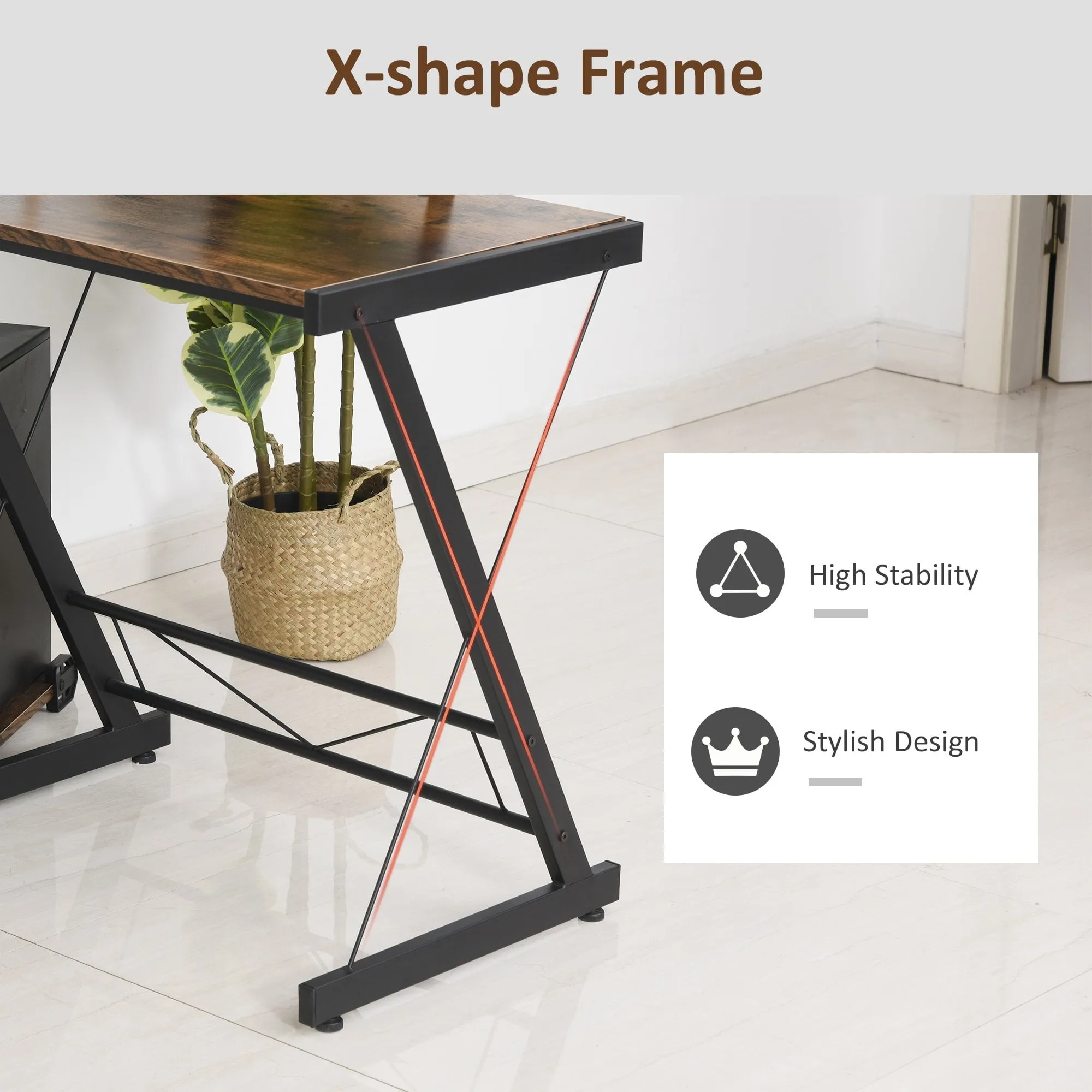 L Shaped Desk Round Corner Computer Gaming Table Workstation with Storage Shelf , CPU Stand for Home Office Industrial