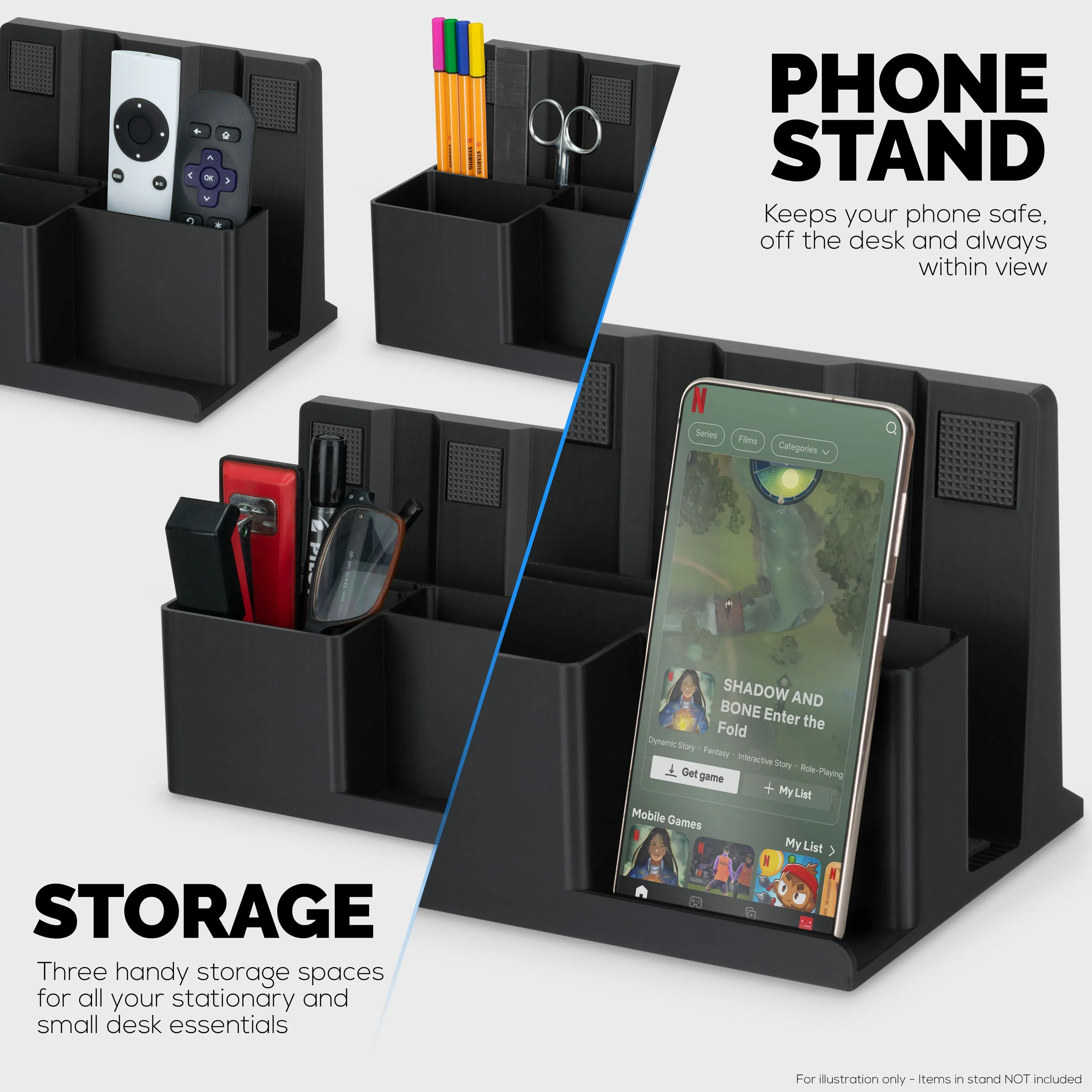 Laptop Stand for Desk with Pen Holder & Phone Stand - All In One Organizer, Reduce Desktop Clutter
