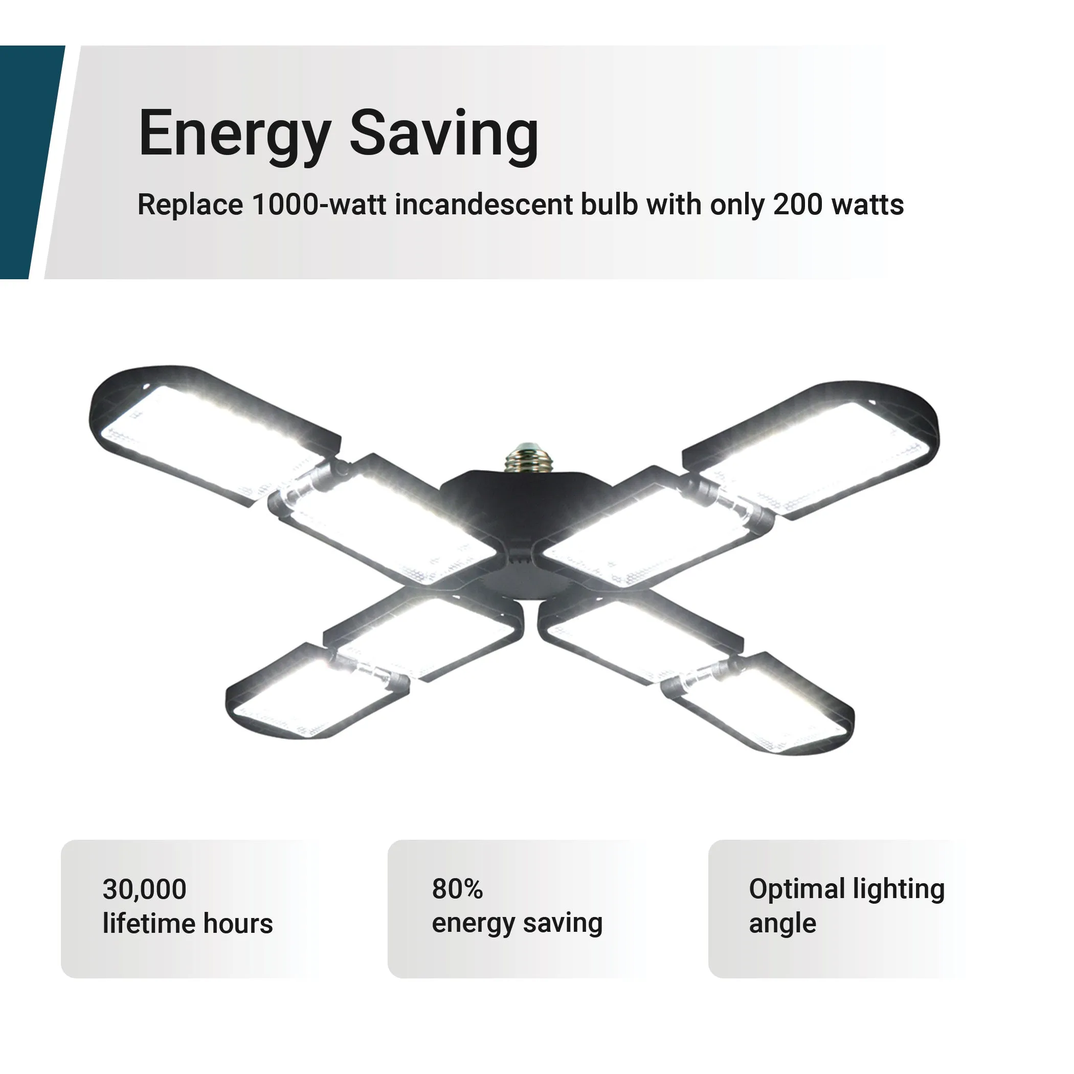 LED Garage Light 200-Watt 20,000 Lumen Adjustable 8-Panel, 1000-Watt Equivalent, 5000K Daylight, E26