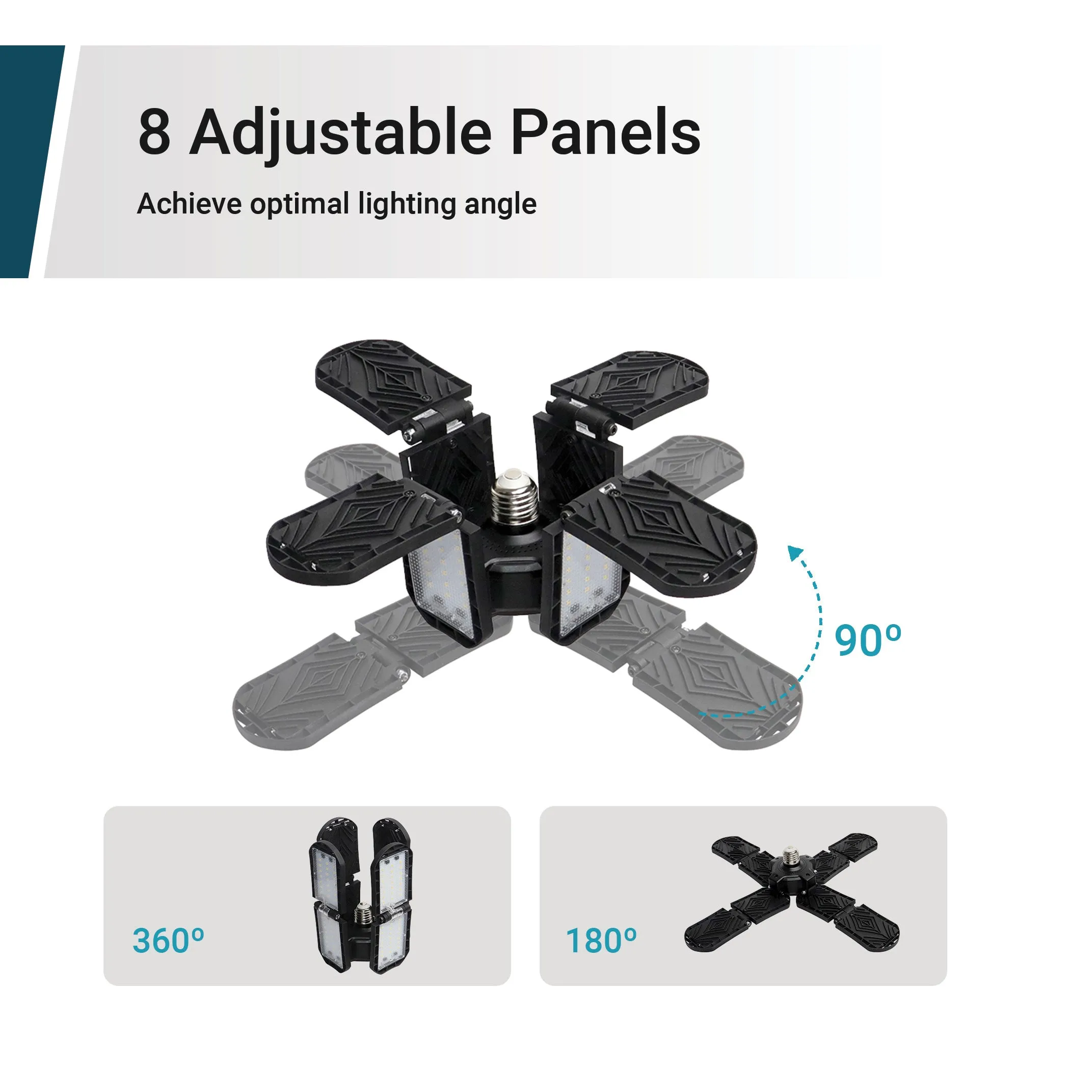 LED Garage Light 200-Watt 20,000 Lumen Adjustable 8-Panel, 1000-Watt Equivalent, 5000K Daylight, E26