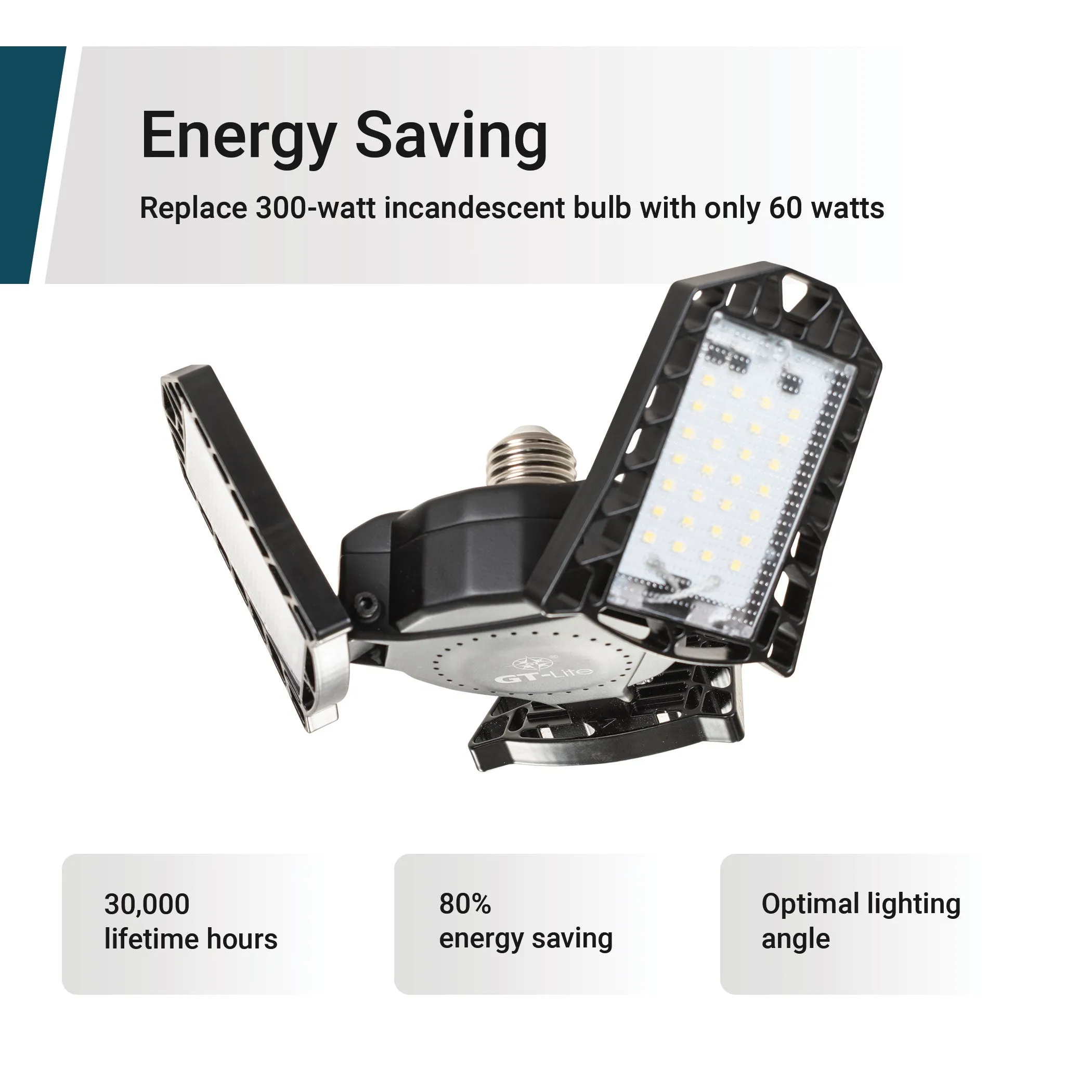 LED Garage Light 60-Watt 6000 Lumen, Adjustable 3-Panel Bulb, 300-Watt Equivalent, 5000K Daylight, E26
