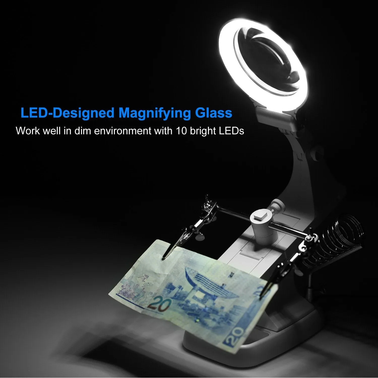 LED Lights Helping Hands Magnifying Glass